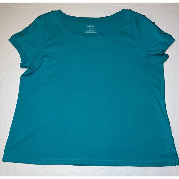Talbots Women's Plus Size 2Xp Top Stretch Weekend Tee Button Accent Teal - Picture 1 of 6